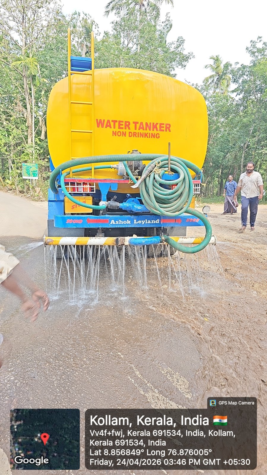 Logistics water tanker truck wetting haulage roads for dust suppression